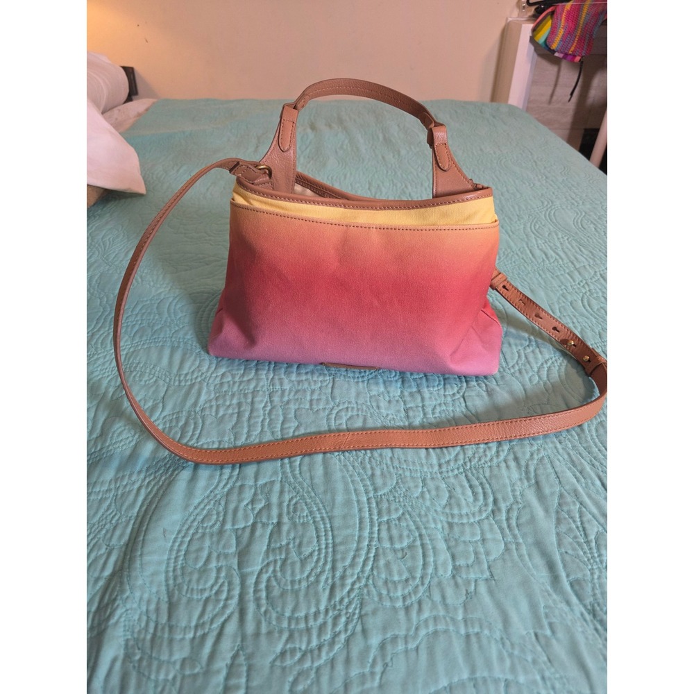 Lucky Brand Sunset Ombre Canvas Leather Trim Crossbody Bag Tassel Shells